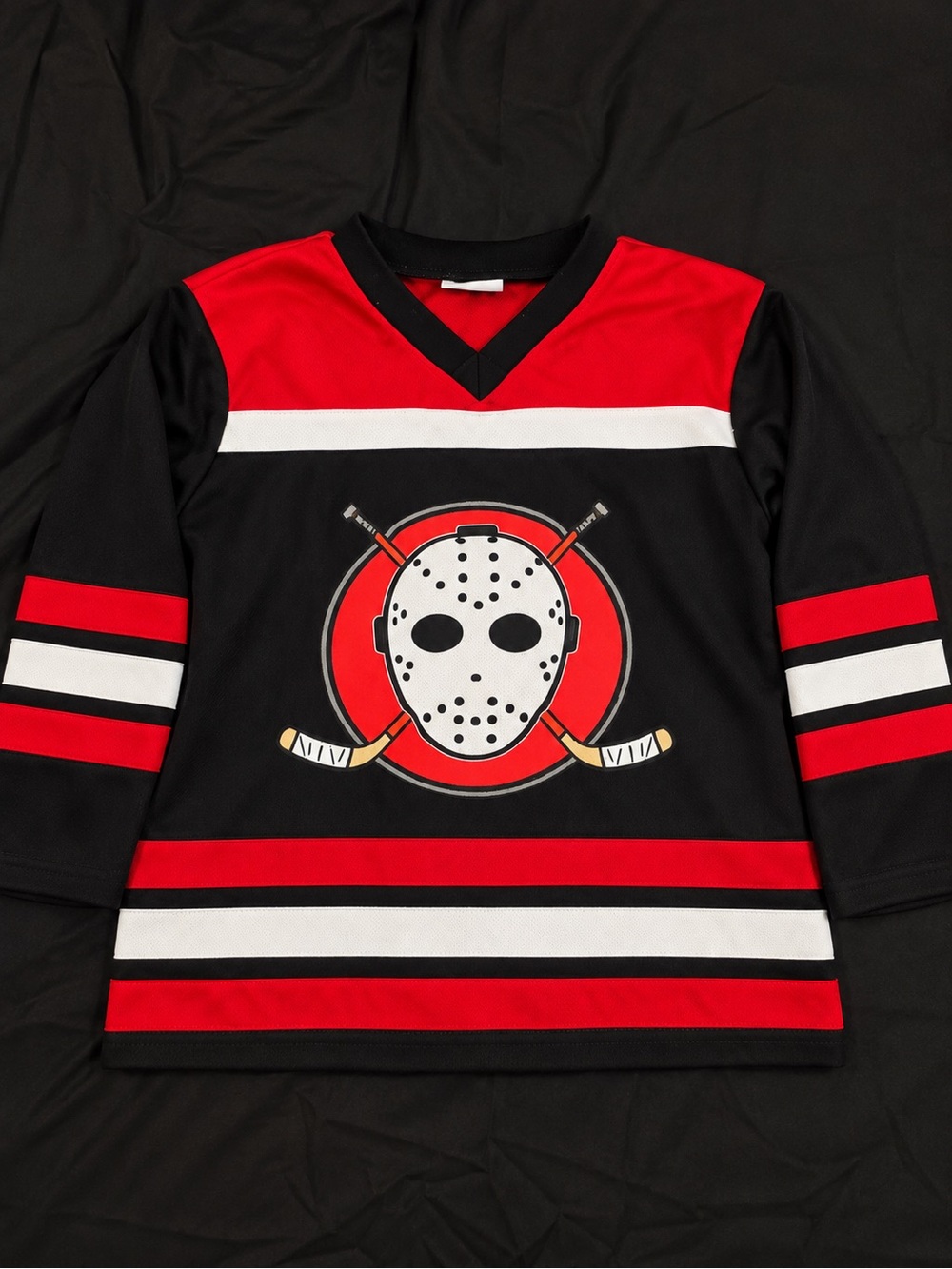 Toddler Halloween Black & Red Hockey Jersey Top with Mask Logo
